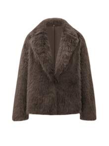 女式秋季休闲优雅圣诞皮草大衣 - 深棕色 - 查看 3