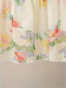 夏季时尚女童碎花雪纺公主裙 - 波西米亚风，及膝长度，蝴蝶结装饰，完美适合海滩和派对