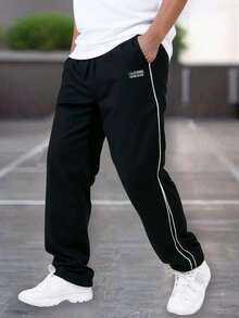 1pc Boys' Casual Straight Leg Pants, Lightweight Comfortable Trousers With Simple Design, Fashionable For Spring & Autumn - Black - View 3