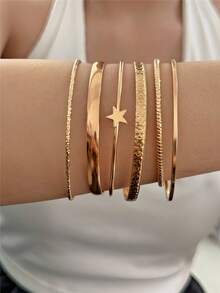 1-25pcs Minimalist Five-Pointed Star Bracelet Set - Yellow Gold - View 7