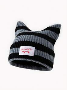 1pc Men's Unique Cat Ear Sewn Label Y2K Knit Beanie, Suitable For Autumn/Winter Warmth And Everyday Wear Winter Warm - A - View 23