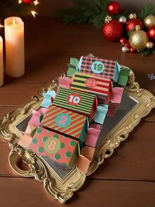 24pcs Christmas Gift Boxes,Candy Shapes Christmas Advent Calendar Boxes,Christmas Decor 24 Days DIY Countdown Empty Advent Calendar With Santa, Reindeer & Snowflake Designs For Christmas Party Favors Home Decor Christmas Decorations Room Decor Winter Christmas Decorations Home Christmas Gifts Christmas Decor - Multicolor - View 5