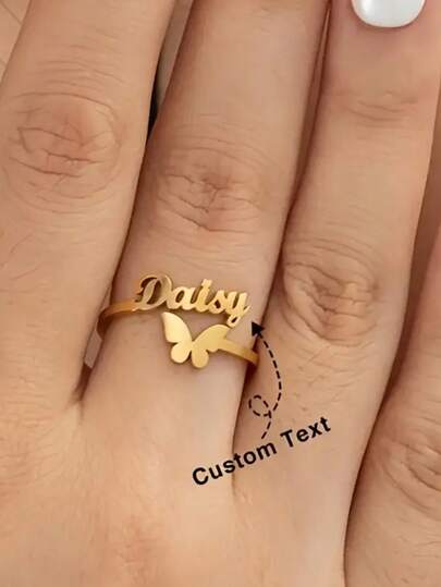 [Personalisierung] Personalisierter modischer Edelstahl-Schmetterling-Buchstaben-gestaffelter Ring, personalisierter individueller englischer Namensring, leichter Luxus-Handschmuck, einzigartig und geeignet als Geschenk für sie, geeignet für ihn, Freundin, Mutter, Familie, Freunde, Tochter, sie, Großeltern Jahrestag, Geburtstag, Alltagskleidung, Abschlussball, Muttertag, Valentinstag, Abschlussfeier, Hochzeit