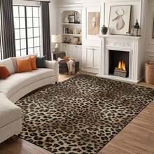 1Pc Large Large Leopard Print Area Rug - Brown & Black Animal Print, Non-Slip Backing, Machine Washable Easy Clean Floor Rug,  Rugs For Living Room, Bedroom Or Office, Sofa, Coffee Table, Kitchen, Bathroom, Balcony, Entrance Carpet, Apartment, Dormitory Decor - Durable Polyester Indoor/Outdoor Rug, Minimalist Style Rug, Coffee Table Rug, Decorative Rug, Home Decorators, Low Pile Carpet - Style 1 - View 2