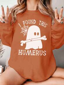 1 pieza Sudadera casual con cuello redondo y estampado gráfico para adolescentes, otoño/invierno - Fantasma amistoso, fantasma lindo, telaraña, araña, la serie definitiva de sudaderas con cuello redondo para cada joven