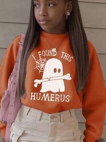 1 pieza Sudadera casual con cuello redondo y estampado gráfico para adolescentes, otoño/invierno - Fantasma amistoso, fantasma lindo, telaraña, araña, la serie definitiva de sudaderas con cuello redondo para cada joven