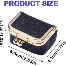 CZ Mini Leather Jewelry Box Tiny Travel Jewelry Case Women's Small Genuine Leather With Kiss Lock Coin Purse Portable Solid Color Wallet For Ring Necklace Earring Black Small 7547 - 黑色 - 查看 3