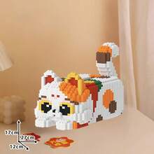 Mikro-Partikel Cartoon Figur einer Katze als Bauklötze, multifunktionale Bauklötze die sowohl als dekorative Accessoires als auch als Taschentuchboxen dienen, 3D Puzzle Bauklötze Dekorationen, ideale Geschenke zu Thanksgiving, Weihnachten, Halloween und Geburtstagen.