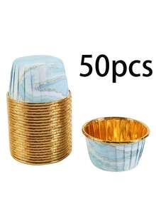 50pcs Marble Pattern Cupcake Liners, Grease-Proof Baking Cups, With/Without Lids, Suitable For Christmas, Birthday And Wedding Party Baking, Wedding And Birthday Supplies, Home And Party Decorations - Multicolor - View 18