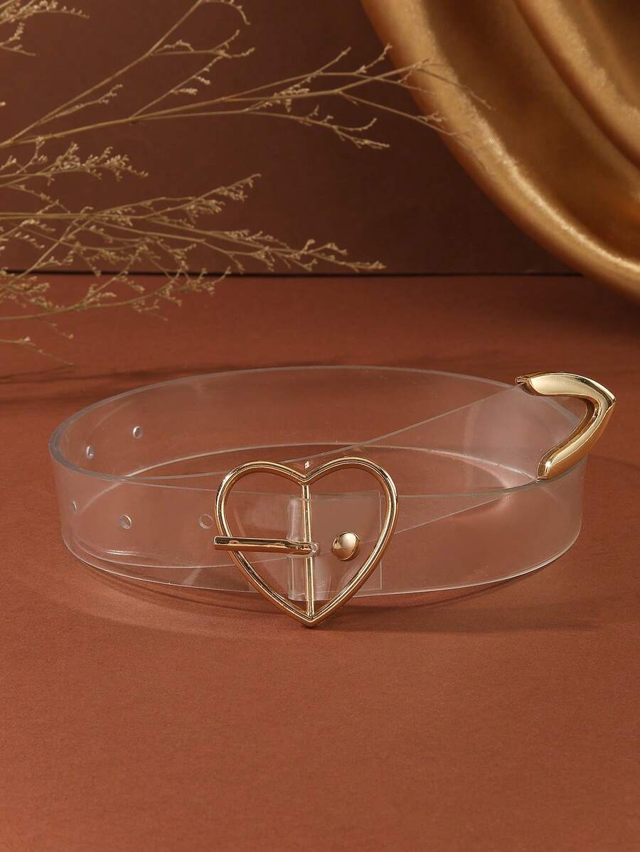 1条心形三针扣透明腰带，时尚百搭，适合搭配连衣裙，简约设计，日常穿着。 - 無色 - 查看 1