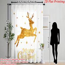 1pc Shiny Rhinestone "Merry Christmas" Star & Reindeer Pattern Christmas Decorative Sheer Curtain, Fade-Resistant, High-Quality Voile, Anti-Snagging, Wrinkle-Resistant, Soft & Smooth, Washable, Semi-Transparent, For Living Room, Bedroom, Kitchen, Christmas Party Decor