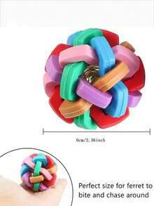 1pc/2pcs Ferret Toy With Built-In Bell - Colorful Squeaky Pet Chew Ball, Elastic Rubber Pet Ball With Interlocking Ring Design And Internal Bell - Dental Health And Exercise Toy For Ferrets, Dogs, Cats - Chew Toy For Teething, Indoor Play - Suitable For Ferrets And Small Pets, Interactive Ball Suitable For Dogs - Multicolor - View 2