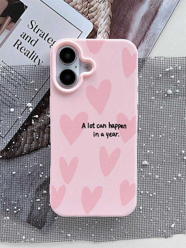 1pc Pink Heart Slogan Matte Large Hole Light Pink Full Coverage TPU Shockproof Phone Case Compatible With Apple 16/15/14/13/12/11/XSMAX/X/XS/XR/7PLUS/8PLUS/7/8