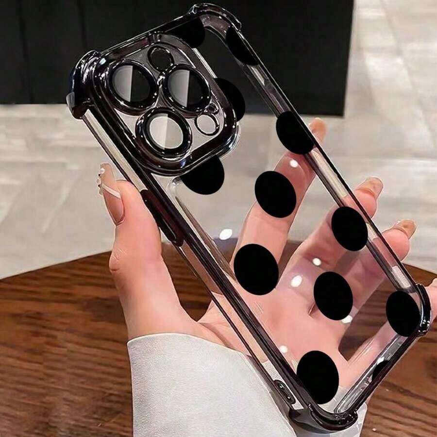 1個 ブラックドットパターン電気メッキ透明四隅落下防止スマートフォンケースTPU電話の保護カバー Apple 16/15/14/13/12/11/XS/XR/X/7/8/Plus/Pro/Maxと互換性あり、Galaxy A03/A04/A05/A15/A25/A35/A53/A54/A55/S23/S24/S25にも対応 - ブラック - チェックする 1
