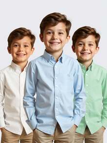 Daze Modas Kit 3 Children's Social Shirt Boy Long Sleeve - 白/藍/綠 - 查看 1