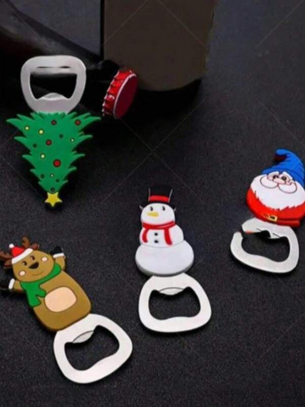 1/4 Stücke Flaschenöffner mit Weihnachtsthema - 4 süße Designs (Weihnachtsmann, Schneemann, Rentier, Weihnachtsbaum), Edelstahl Bar-Werkzeug, lustiges Party-Accessoire, perfektes Urlaubsgeschenk, Weihnachtsgeschenk, Frohes Neues Jahr