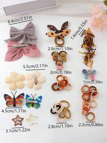 611 件/套适合女孩的各种颜色发饰，包括弹力发带、发夹、蝴蝶结、纹理发夹、可爱熊发带、3D 蝴蝶夹、星边夹，适合日常使用 - 彩色 - 查看 2