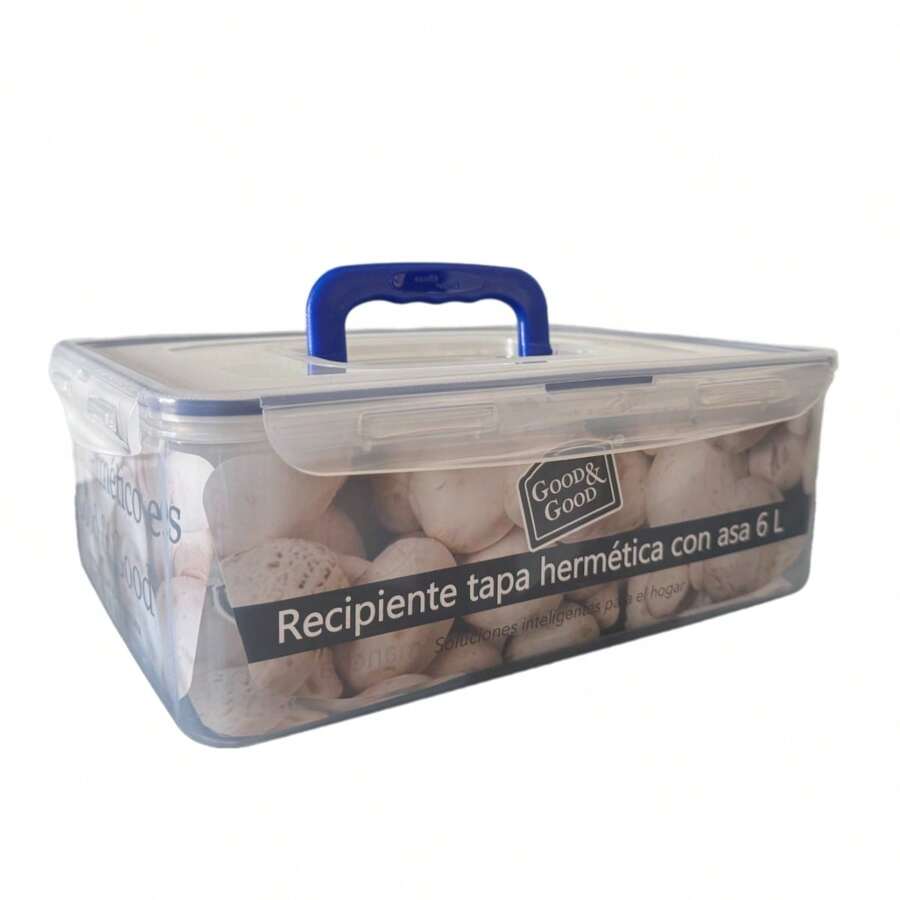 Recipiente Hermético con Asa y Tapa 6 L | Contenedor Plástico con Cierre Hermético para Almacenar Alimentos - Transparente - Ver 1