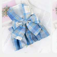 1pc Pet Dog/Cat Plaid Skirt Harness Leash Set, Teddy/Poodle Outdoor Clothes, Autumn/Winter - Blue - View 2