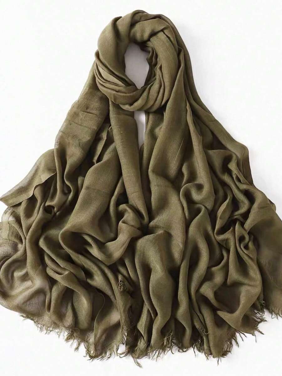 1pc New Fashion Versatile Solid Color Bamboo Knit Scarf/Shawl For Women For Dress - Army Green - View 1