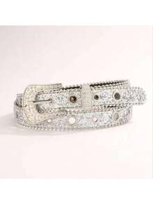 1条男士加厚水钻装饰腰带，适合派对和日常穿着 - 銀色 - 查看 7
