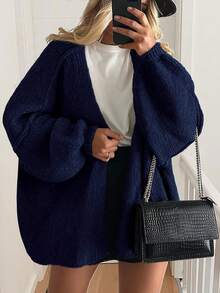 Women's Oversized Cardigan Fall Long Lantern Sleeve Knit Cardigan Lightweight - Màu xanh hải quân - Xem 1