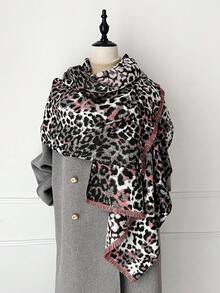 1pc Autumn And Winter New Style Imitation Cashmere Short-Staple Colored Leopard Print Scarf, Elegant And Warm Scarf For Women, Suitable For Daily Evening Dress, Travel, Wedding, Office Outer Wear As A Warm Shawl, And As A Festive Gift Choice
