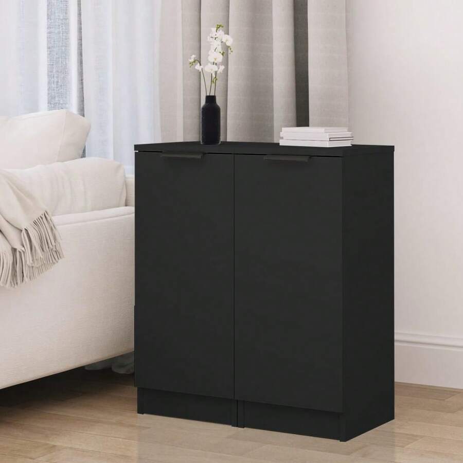 Sideboards 2 Pcs Black 30x30x70 Cm Engineered Wood - Black - View 1
