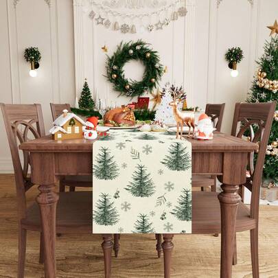 Camino de mesa de arpillera con árbol de Navidad y hojas de eucalipto para invierno y Navidad, adecuado para el hogar, la cocina, el comedor, festividades, decoración rústica, tamaños: 13"X35", 13"X47", 13"X72", 13"X90", 13"X108"
