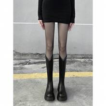 Petites bottes longues pour femmes, nouvelles bottes hautes à semelle épaisse au-dessus du genou, bottes d'équitation à talons hauts amincissants - Noir - Voir 4