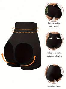 3-Pack Large Size Women's Solid Color Seamless High Waist Tummy Control Briefs, Soft, Comfortable And Breathable, Hollowed-Out Hips, Slim Fit, Hip-Lifting Boxer Briefs - Multicolor - View 3