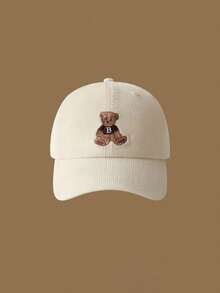 1 件可爱熊棒球帽，防晒帽，亲子卡车司机帽，拼色，刺绣，轻便可调节尺寸，男女复古冬帽