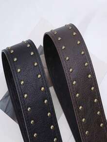 1pc Solid Color Vintage Punk Rivet Studded PU Leather Belt, Versatile For Women