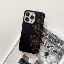 Fundas y carcasas protectoras para phone con orificios grandes y diseño estampado floral dorado negro. Compatibles con phone 16 Pro Max, 16, 15 Pro, 14, 14 Plus/14 Pro Max, 13, 13 Pro, 12 Pro, 11/11 Pro y la serie Pro/11. Regalos para cumpleaños y festividades - Negro - Ver 1