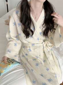 1-częściowy damski szlafrok z nadrukiem motyli, luźny, swobodny szlafrok do spania, duży rozmiar