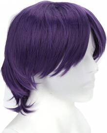 Peluca de Cosplay Morada para Hombres, Peluca Corta de Anime Masculino para Todos los Días, Peluca de de Cosplay para de Disfraces de Halloween, Peluca Sintética Resistente Al Calor Natu - 1 - Ver 2