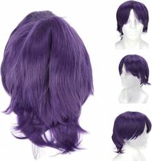 Peluca de Cosplay Morada para Hombres, Peluca Corta de Anime Masculino para Todos los Días, Peluca de de Cosplay para de Disfraces de Halloween, Peluca Sintética Resistente Al Calor Natu - 1 - Ver 6
