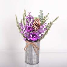 1pc Christmas Centerpiece Decor, Featuring Artificial Holly, Red Berries, Pine Cones, Assorted Christmas Ornaments, Glitter Balls, Country Style Planter Home Decor Christmas Decorations Room Decor Winter