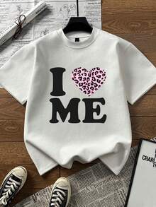 Heart Print Short Sleeve T-Shirt, Casual Loose Versatile Fashion Top, New Summer Collection White - White - View 7