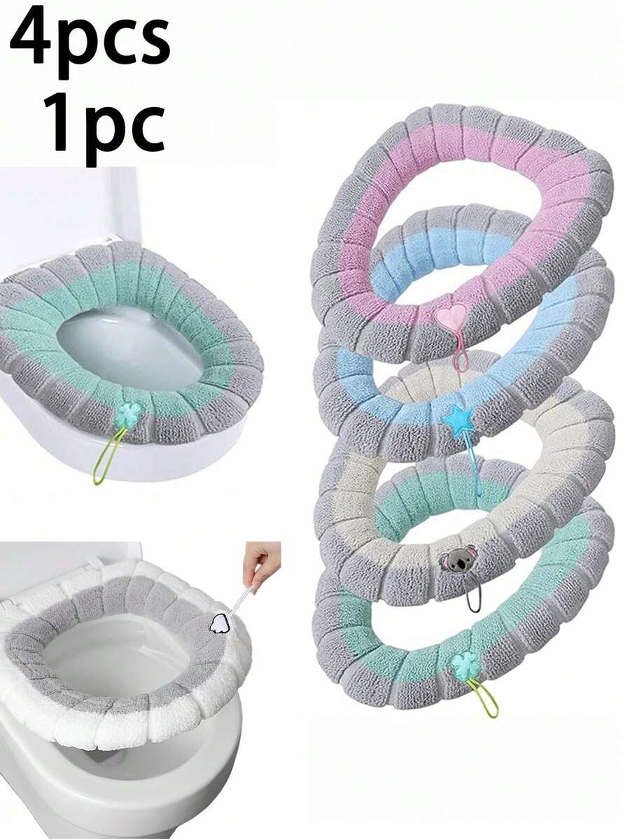 1件/2件/4件加厚马桶套，可拆卸马桶垫，针织保暖通用马桶套，可洗马桶垫，冬季柔软马桶套，马桶配件