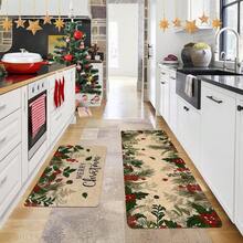 1/2/3 件装加厚 0.47 英寸/1.2 厘米圣诞厨房地垫套装 - 圣诞装饰，一品红图案，防滑记忆海绵底，适用于厨房、家庭办公室、洗衣房、浴室装饰 - 彩色 - 查看 6