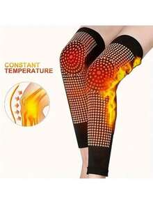 加厚加长艾草护膝关节保暖足部腿部护具针织护膝适用于瑜伽居家运动健身腿部保护(单片装)健身房配件护膝 - 黑色 - 查看 11