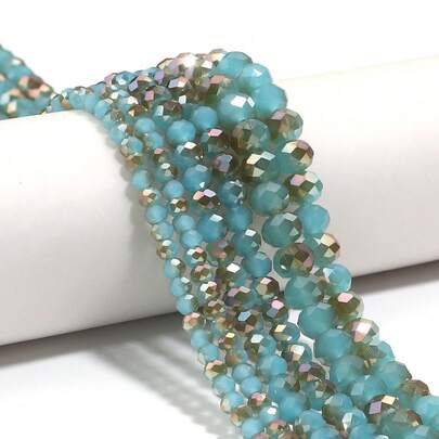1 pieza de cuentas de cristal facetadas de vidrio azul-verde electrolítico de 4 mm/6 mm/8 mm, cuentas clásicas de moda de colores brillantes para la fabricación de joyas de Navidad, pendientes/pulseras/collares/decoración de árbol de Navidad/decoración navideña/decoración de boda/decoración de ventana/accesorios de ropa y bolsos