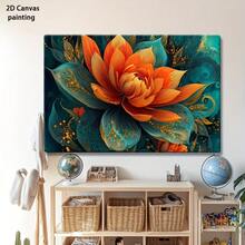 2D Flat, 1pc Orange & Teal Floral Canvas Wall Art With Golden Swirls - Modern Minimalist Wood Framed Painting, Ready-To-Hang Vibrant Orange Flower Decor Living Room, Bedroom, Kitchen, Office - Gallery-Wrapped Indoor/Outdoor Home Decoration, Housewarming Birthday, Art Deco Style Turquoise & Golden Accent Wall Decor, Framed Canvas Wall Art, Wall Art Decor, 2D Flat, Framed, Canvas Wrapped, Ready To Hang Decorative Painting, Poster, Mural, Wall Art Canvas Decoration Painting - 彩色 - 查看 3