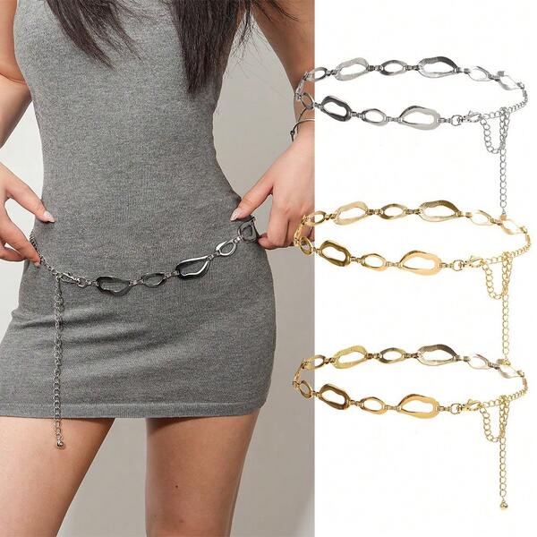 1 pezzo Catena vita asimmetrica in metallo per donna, catena per il corpo minimalista da abbinare a jeans e vestiti