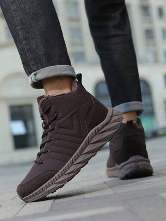 Botas de senderismo para hombres, zapatos de invierno negros antideslizantes con forro de felpa, botas de nieve cómodas para hombres adecuadas para el trayecto diario, senderismo al aire libre, trekking, caza y camping