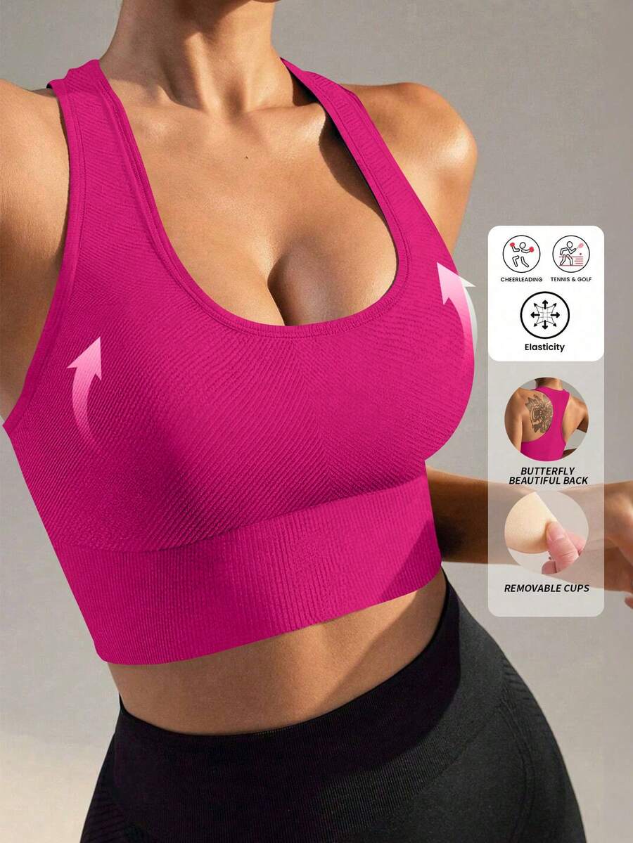 Yefecy Women's High Impact Seamless Padded Sports Bra, Suitable For Yoga, Fitness, Running And Workout Spring - Màu Hồng Tươi - Xem 1