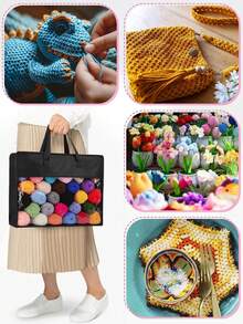 1 Set Beginner Crochet Tool Kit, Includes 100% Acrylic Yarn, Crochet Hooks, And Black Storage Bag, Ergonomic Portable Crochet Set, Suitable For All Beginner Ages (Accessories & Yarn Color Randomly Assorted)