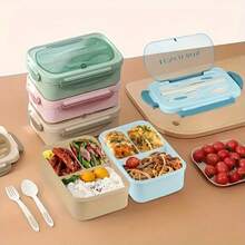 1 Student Lunch Box, 33.81 Ounce Leak Proof Lunch Box, With Utensils, Suitable For Microwave Heating (3 Compartments), Leak Proof Food Container, Suitable For Work, Back To School, College, Outdoor Dining, Essential For Returning To School - Multicolor - View 3