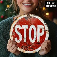 1 Stück 2D flache Kreis-Logo Wandkunst, Vintage STOP Metall-Thema, geeignet für Wohnzimmer, Büro Dekoration, Bar, Küche, Café Schild, perfektes Geschenk für Freunde